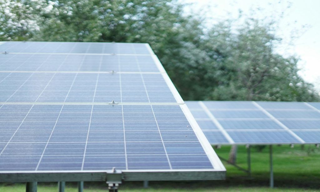 Placas solares en jardín